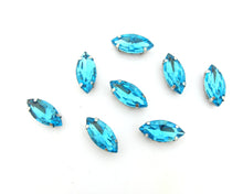 Load image into Gallery viewer, 10 Pieces 7x15mm Light Blue Navette Sew On Rhinestones|Glass Stones|Metal Claw Clasp|4 Hole Silver Setting|Bead Jewelry Supplies Decoration