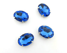 Load image into Gallery viewer, 10 Pieces 13x18mm Blue Oval Sew On Rhinestones|Glass Stones|Metal Claw Clasp|4 Hole Silver Setting|Bead Jewelry Supplies Decoration