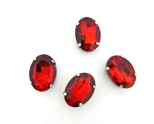 10 Pieces 13x18mm Red Oval Sew On Rhinestones|Glass Stones|Metal Claw Clasp|4 Hole Silver Setting|Bead Jewelry Supplies Decoration