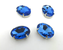 Charger l&#39;image dans la galerie, 10 Pieces 13x18mm Blue Oval Sew On Rhinestones|Glass Stones|Metal Claw Clasp|4 Hole Silver Setting|Bead Jewelry Supplies Decoration