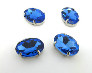 10 Pieces 13x18mm Blue Oval Sew On Rhinestones|Glass Stones|Metal Claw Clasp|4 Hole Silver Setting|Bead Jewelry Supplies Decoration