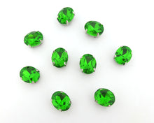 Charger l&#39;image dans la galerie, 10 Pieces 8x10mm Green Oval Sew On Rhinestones|Glass Stones|Metal Claw Clasp|4 Hole Silver Setting|Bead Jewelry Supplies Decoration