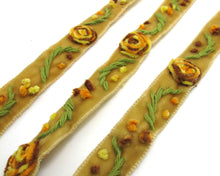 画像をギャラリービューアに読み込む, 3 Colors|Yarn Flowers Embroidered on Brown Velvet Ribbon|Sewing|Quilting|Craft Supplies|Hair Accessories