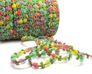 2 Yards Rainbow Chiffon Woven Rococo Ribbon Trim|Decorative Floral Ribbon|Scrapbook Materials|Clothing|Decor|Craft Supplies