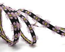画像をギャラリービューアに読み込む, 3 Yards 3/8 Inches Black with Pink Shinny Woven Flower Shape Embroidery Trim||Curtain Decoration|Supplies|Ribbon Trim|Clothing|Cushion Cover