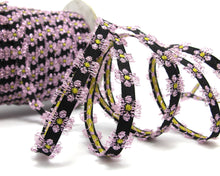 画像をギャラリービューアに読み込む, 3 Yards 3/8 Inches Black with Pink Shinny Woven Flower Shape Embroidery Trim||Curtain Decoration|Supplies|Ribbon Trim|Clothing|Cushion Cover