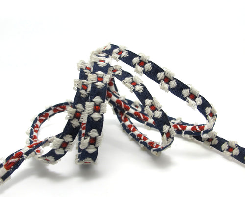 3 Yards 3/8 Inches Colorful Woven Embroidery Trim|Navy White|Curtain Decoration|Supplies|Ribbon Trim|Clothing|Cushion Cover