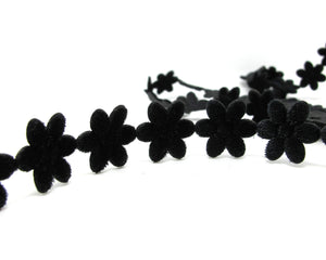 2 Yards 3/4 Inches Velvet Flower Trim|Sponge Filled|Puffy|Velvet Flowers|Black|Embellishment Scrapbooking Wedding Garland