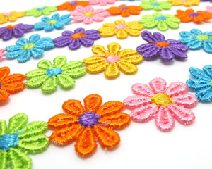 1 Inch Daisy Floral Colorful Lace Trim|MultiColored|Bridal Wedding Materials|Clothing Ribbon|Hairband|Accessories DIY