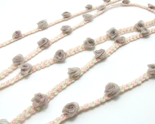 2 Yards Woven Rococo Ribbon Trim with Rose Flower Buds|Decorative Floral Ribbon|Scrapbook Materials|Clothing|Decor|Craft Supplies