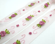 画像をギャラリービューアに読み込む, Embroidered Pink Floral Printed Ribbon Trim|Unique|Special|Colorful|Woven Polyester Ribbon|Craft Sewing Supplies DIY|Scrapbooking