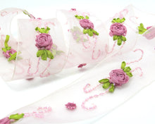 画像をギャラリービューアに読み込む, Embroidered Pink Floral Printed Ribbon Trim|Unique|Special|Colorful|Woven Polyester Ribbon|Craft Sewing Supplies DIY|Scrapbooking