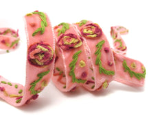 画像をギャラリービューアに読み込む, 4 Colors|Yarn Flowers Embroidered on Pink Velvet Ribbon|Sewing|Quilting|Craft Supplies|Hair Accessories