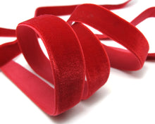 Load image into Gallery viewer, 2 Yards 5/8 Inch Swiss Made Elastic Velvet Ribbon|Red|Soft Velvet Trim|Embellishment|Sewing Supplies|Decorative Trim|Headband Accessories