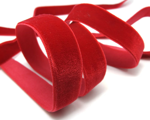 2 Yards 5/8 Inch Swiss Made Elastic Velvet Ribbon|Red|Soft Velvet Trim|Embellishment|Sewing Supplies|Decorative Trim|Headband Accessories
