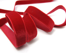 Load image into Gallery viewer, 2 Yards 5/8 Inch Swiss Made Elastic Velvet Ribbon|Red|Soft Velvet Trim|Embellishment|Sewing Supplies|Decorative Trim|Headband Accessories