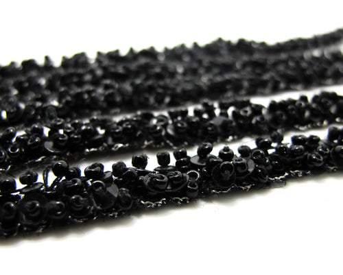 3/8 Inch Black Sequin and Beads Beaded Trim|Hand Sewn|Dress Bra Strap|Embellishment|Decorative Trim|Shinny|Silver|Dress Decor Trim