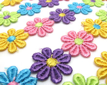 画像をギャラリービューアに読み込む, 1 Inch Daisy Floral Colorful Lace Trim|MultiColored|Bridal Wedding Materials|Clothing Ribbon|Hairband|Accessories DIY