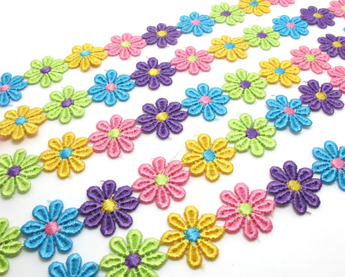 1 Inch Daisy Floral Colorful Lace Trim|MultiColored|Bridal Wedding Materials|Clothing Ribbon|Hairband|Accessories DIY