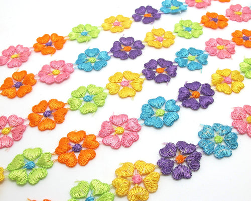 7/8 Inch Daisy Floral Colorful Lace Trim|MultiColored|Bridal Wedding Materials|Clothing Ribbon|Hairband|Accessories DIY