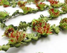 Load image into Gallery viewer, 2 Yards Woven Rococo Ribbon Trim with Flower Buds|Decorative Floral Ribbon|Scrapbook Materials|Clothing|Decor|Craft Supplies