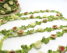 画像をギャラリービューアに読み込む, 2 Yards Woven Rococo Ribbon Trim with Rose Flower Buds|Decorative Floral Ribbon|Scrapbook Materials|Clothing|Decor|Craft Supplies
