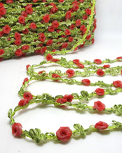 画像をギャラリービューアに読み込む, 2 Yards Woven Rococo Ribbon Trim with Red Rose Flower Buds|Decorative Floral Ribbon|Scrapbook Materials|Clothing|Decor|Craft Supplies
