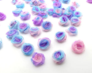 30 Pieces Chiffon Rose Flower Buds|Ombre Color|Pink|Blue|Flower Applique|Fabric Flower|Baby Doll|Craft Bow|Accessories Making