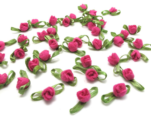 30 Pieces Acrylic Felt Rolled Flower Buds|With Leaf Loop|Glued|Floral Empplique|Rosette Flowers|Rose Buds|Flower Decor|Acrylic Felt