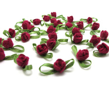 Load image into Gallery viewer, 30 Pieces Acrylic Felt Rolled Flower Buds|With Leaf Loop|Glued|Floral Empplique|Rosette Flowers|Rose Buds|Flower Decor|Acrylic Felt