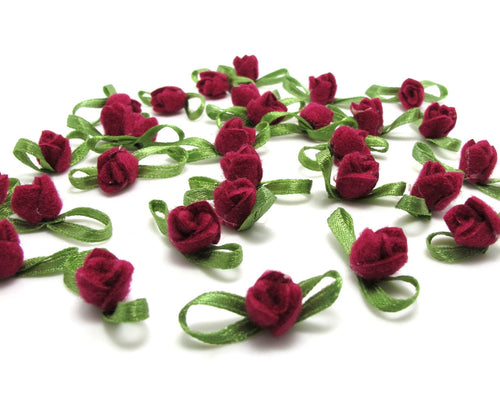 30 Pieces Acrylic Felt Rolled Flower Buds|With Leaf Loop|Glued|Floral Empplique|Rosette Flowers|Rose Buds|Flower Decor|Acrylic Felt