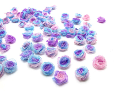 30 Pieces Chiffon Rose Flower Buds|Ombre Color|Pink|Blue|Flower Applique|Fabric Flower|Baby Doll|Craft Bow|Accessories Making