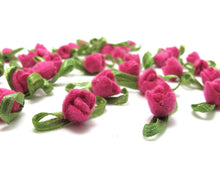 Load image into Gallery viewer, 30 Pieces Acrylic Felt Rolled Flower Buds|With Leaf Loop|Glued|Floral Empplique|Rosette Flowers|Rose Buds|Flower Decor|Acrylic Felt