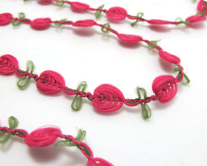 2 Yards Fuchsia Pink Color Woven Rococo Ribbon Trim|Decorative Floral Ribbon|Scrapbook Materials|Decor|Craft Supplies|Embellishment|Soft