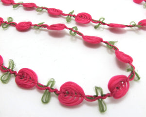 2 Yards Fuchsia Pink Color Woven Rococo Ribbon Trim|Decorative Floral Ribbon|Scrapbook Materials|Decor|Craft Supplies|Embellishment|Soft