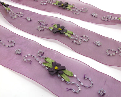 1 1/2 Inches Embroidered Floral Chiffon Organza Ribbon Trim|Beaded Woven Floral Pattern|Unique|Special|Colorful|Craft Supplies DIY