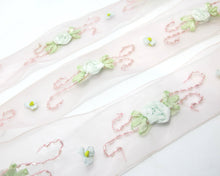 Charger l&#39;image dans la galerie, 1 1/2 Inches Pink Embroidered Floral Chiffon Organza Ribbon Trim|Beaded Woven Floral Pattern|Unique|Special|Colorful|Craft Supplies DIY