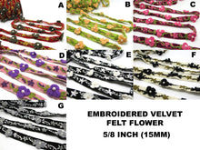 画像をギャラリービューアに読み込む, 5/8 Inch Fuchsia Embroidered Velvet Ribbon with Felt Flower|Sewing|Quilting|Jewelry Design|Embellishment|Decorative|Acrylic Felt Flower