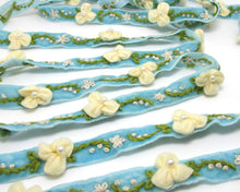 画像をギャラリービューアに読み込む, 5/8 Inch Blue Embroidered Velvet Ribbon with Felt Flower|Sewing|Quilting|Jewelry Design|Embellishment|Decorative|Acrylic Felt Flower