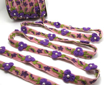 Load image into Gallery viewer, 5/8 Inch Purple Embroidered Velvet Ribbon with Felt Flower|Sewing|Quilting|Jewelry Design|Embellishment|Decorative|Acrylic Felt Flower