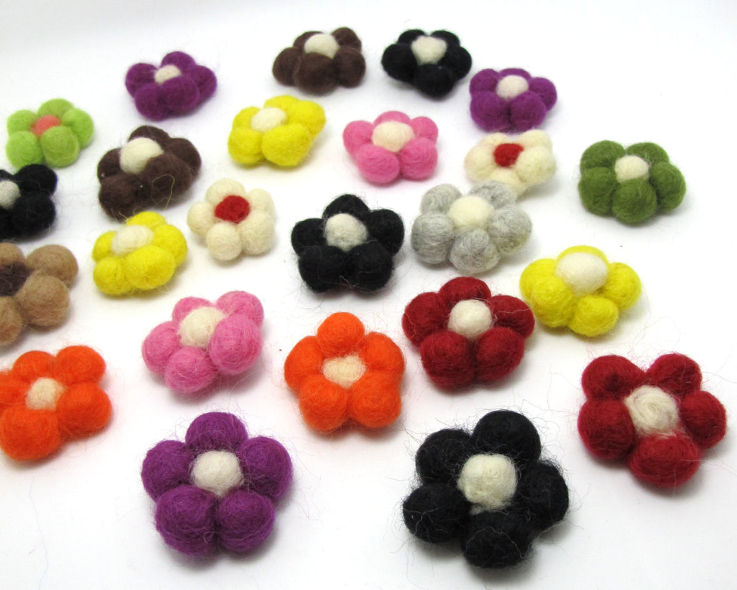 2 Pieces Wool Felted Five Petals Flowers|Garland Supplies|Wool Beads|Handmade|Craft Supplies|Baby Mobile Embellishment