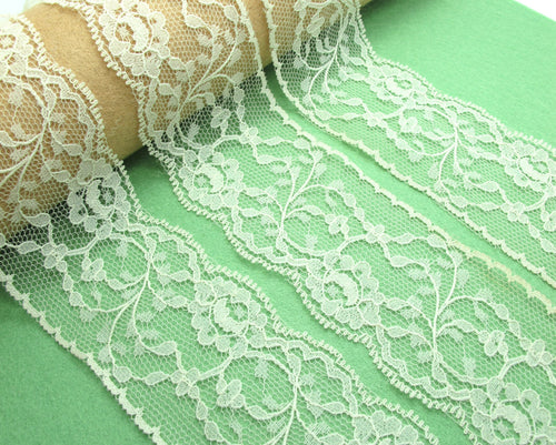 CLEARANCE|6 Yards 2 1/4 Inches Floral Ivory Lace Trim|Floral Embroidery Trim|Bridal Supplies|Handmade Supplies|Sewing Trim|Scrapbooking