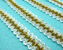 Charger l&#39;image dans la galerie, 5 Yards 1/2 Inch Gold Glittery &amp; White Lace Gimp Trim|Lace Embellishment|Lace Edging|Doll Trim|Decorative Lace|Scrapbooking Lace