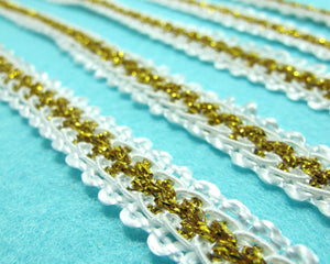 5 Yards 1/2 Inch Gold Glittery & White Lace Gimp Trim|Lace Embellishment|Lace Edging|Doll Trim|Decorative Lace|Scrapbooking Lace