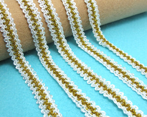 5 Yards 1/2 Inch Gold Glittery & White Lace Gimp Trim|Lace Embellishment|Lace Edging|Doll Trim|Decorative Lace|Scrapbooking Lace