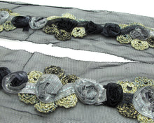 画像をギャラリービューアに読み込む, 3 1/8 Inches Black&amp;Grey Embroidered Ribbon Trim|Embroidery Trim|Organza Net Trim|Handmade|Craft|Scrapbooking|Wedding Supplies|Shabby Flower