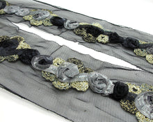 画像をギャラリービューアに読み込む, 3 1/8 Inches Black&amp;Grey Embroidered Ribbon Trim|Embroidery Trim|Organza Net Trim|Handmade|Craft|Scrapbooking|Wedding Supplies|Shabby Flower