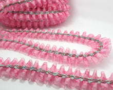 画像をギャラリービューアに読み込む, 1 5/8 Inch Pink Pleated Printed Carrot Pattern Polyester Ribbon with Rosette Trim|Headband Supplies|Hair Embellishment|Decorative Trim