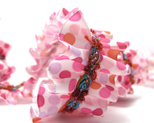 画像をギャラリービューアに読み込む, 1 5/8 Inch Pink Pleated Printed Polka Dot Polyester Ribbon with Rosette Trim|Headband Supplies|Hair Embellishment|Decorative Trim|Supplies