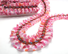 画像をギャラリービューアに読み込む, 1 5/8 Inch Pink Pleated Printed Polka Dot Polyester Ribbon with Rosette Trim|Headband Supplies|Hair Embellishment|Decorative Trim|Supplies